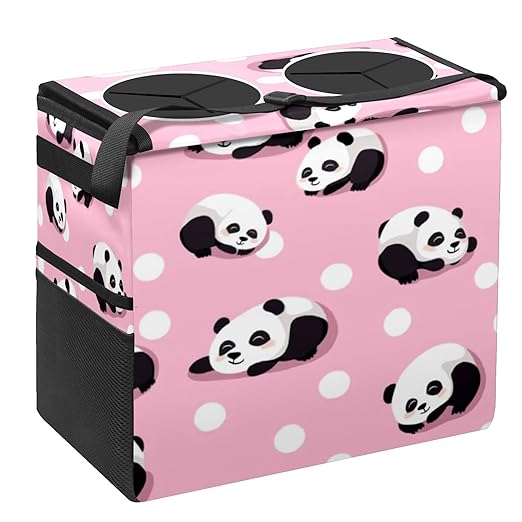 Car Trash Can with Lid, Portable Hanging Automotive Garbage Bin for Vehicles, Leakproof Waste Bag Container for SUV Truck Van Interior Auto Travel Road Trips(Panda)