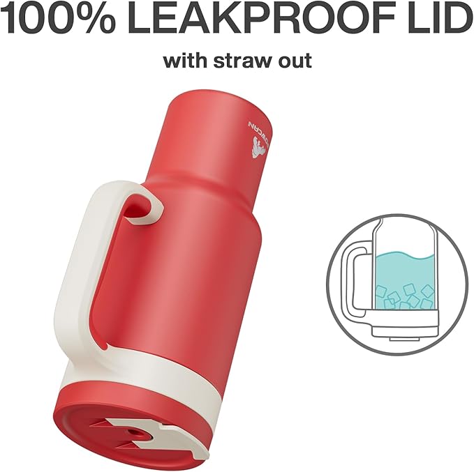 POWCAN 40 oz Tumbler with Handle, 2-in-1 Straw and Sip Lid, Leakproof, Dishwasher Safe, Insulated Stainless Steel Travel Coffee Mug, Keeps Cold for 34 Hours, Fits in Car Cup Holder (Passion)