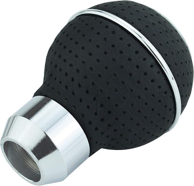 Lunsom 5 Speed Round Shift Knobs, Leather Car Gear Shifter Knob Handle Lever Head Ball Shifting Lever Head Fit for Most Manual Transmission (Black & Silver)