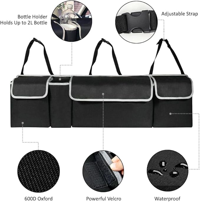 Luckybay Car Trunk Organizer, Hanging Seat Back Storage Organizer with Large Pockets, Space-saving Backseat Car Organizer