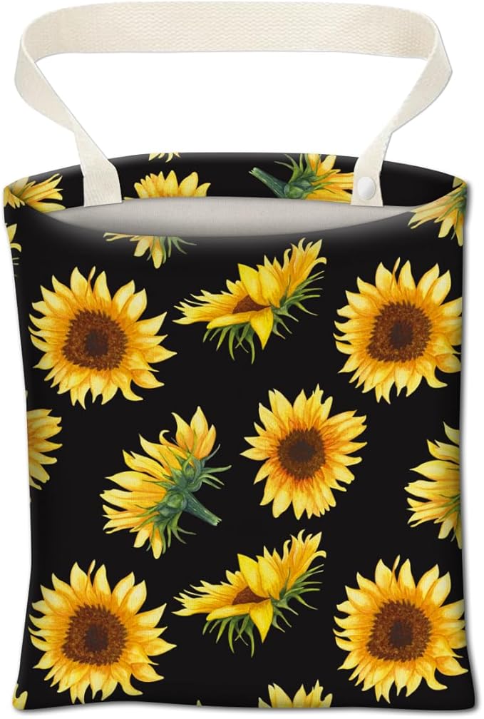 Car Trash Can, Cute Car Trash Bag, Hanging Car Organizer and Storage Bag, Trash Bin for Car Accessories, Vehicle, Travelling, Camping Watercolor Sunflower