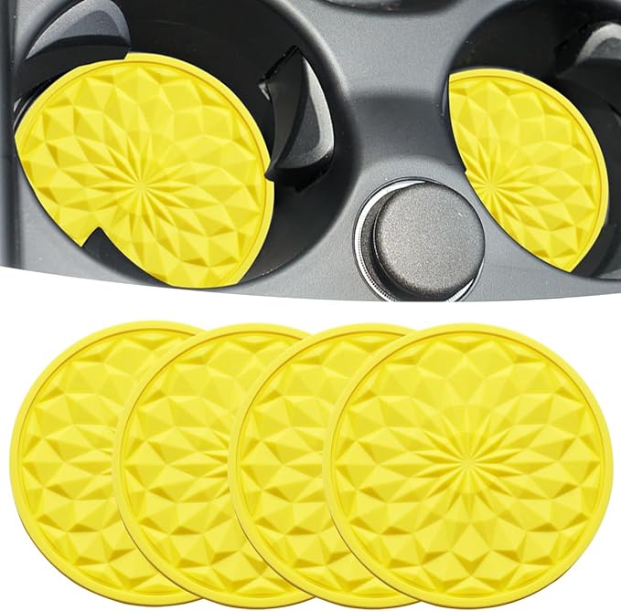 Car Cup Coaster, Universal Automotive Waterproof Non-Slip Cup Holders Sift-Proof Spill Holder Car Interior Accessories 4 Pack Yellow