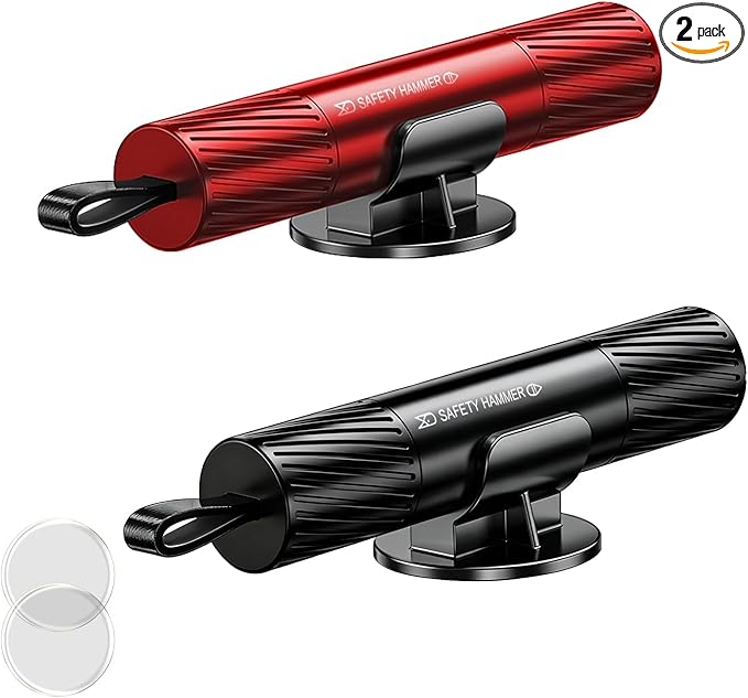 Emergency Seat Belt Cutter and Window Glass Breaker Hammer Tool, Life Hammer Car Eescape Tool and Seatbelt Cutter,Car Essentials Accessories (2Pack: Red+Black)