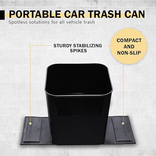 Car Trash Can – Leakproof 1.4 Gallon Compact Garbage Bin with Stability Flap & Anti-Slip Base | Portable Trash Holder for Cars, Trucks, SUVs, Minivans – Includes Trash Bags (Black, Large)
