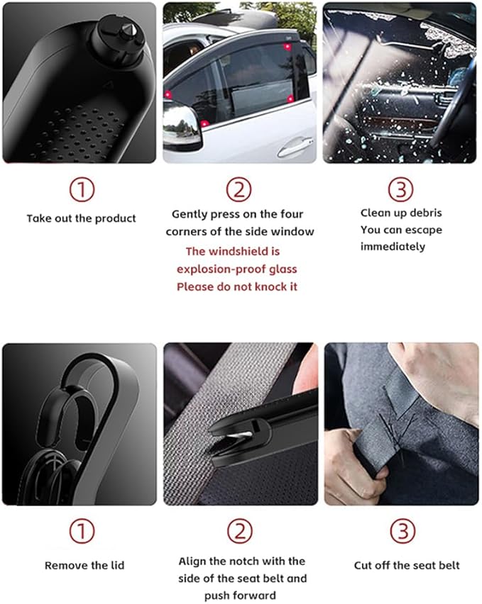 Car Safety Emergency Tool, 2-in-1 Seat Belt Cutter and Window Breaker, Black（2 Pieces）