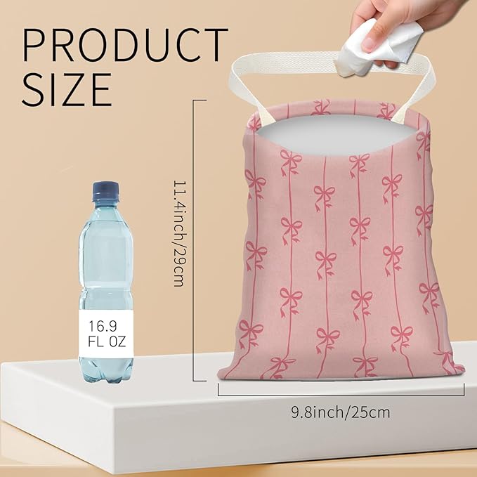 Hanging Car Garbage Bag, Cute Car Trash Can Bag, Automotive Accessories for Women Men Cute Pink Bow Stripe