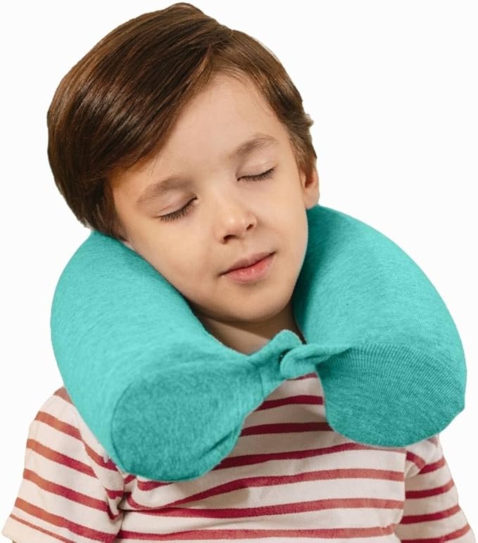 Dot&Dot Green Twist Memory Foam Kids Travel Pillow for Airplanes - Neck Pillows for Sleeping - Airplane Pillow for Neck Support, Chin, Lumbar, Leg - Adjustable Toddler Neck Pillow