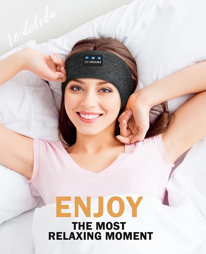 LC-dolida Sleep Headphones Headband Bluetooth 5.4, Headband Earphones Wireless with USB C Charge Port, Sleep Mask for Sleeping, Sports, Gifts, Workout, Jogging, Yoga, Insomnia, Air Travel, Meditation