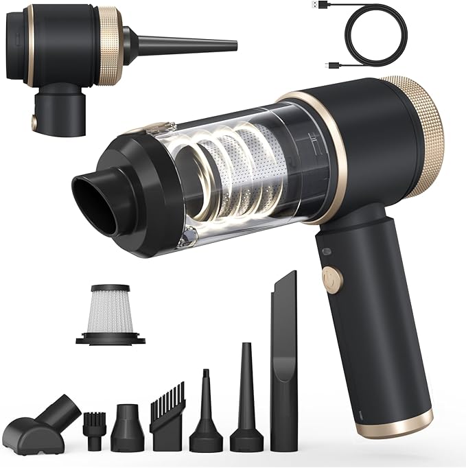 Car Vacuum Portable Cordless,16000PA Strong Suction Handheld Car Cleaner with Dual HEPA Filters,LED Light,Type-C Charging Mini Vacuum, One-Click Empty Compact for Home Cleaning and Office