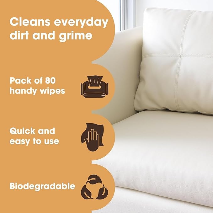 Furniture Clinic Leather Cleaning Wipes | 80 Count | 4-in-1 Clean, Nourish, Condition, & Restore Leather & Vinyl Furniture, Handbags, Jackets, Car Seats, Interiors & More | Residue & Streak-Free