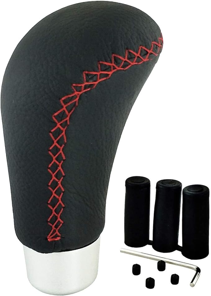 Lunsom Leather Shift Knob, Car Gear Shifter Stick Auto R Style Shift Stick Handle Head Gear Shift Lever Knob for Most Manual Transmission Vehicle (Red Suture)