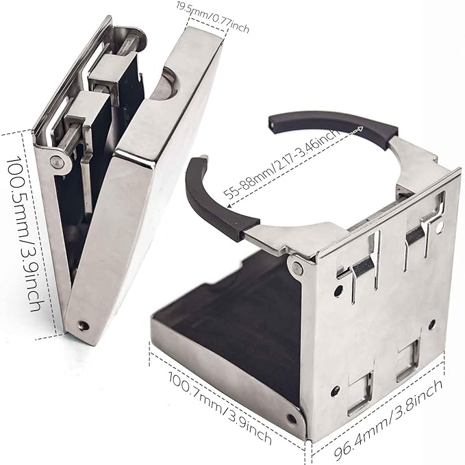 1-Pack Adjustable Stainless Steel Boat Cup Holder | Marine-Grade Foldable Drink Holder with Silicone Grip | Fits 2.625"-3.5" Cups, for Boat, RV, Car & Yacht