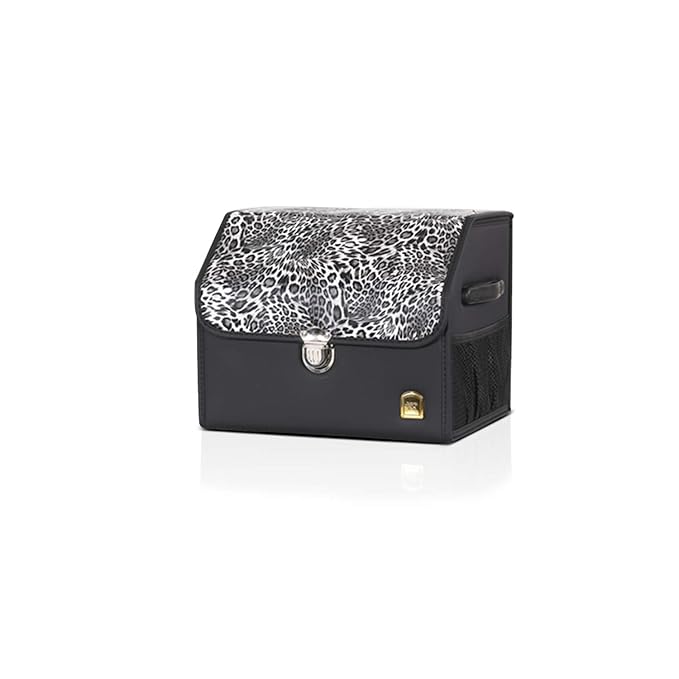 Ergocar Car Trunk Organizer Luxury Foldable Car Boot Tidy Storage Box Waterproof Leopard Car Boot Storage Organiser for Car/SUV/Truck/Auto (Black Leopard-S)