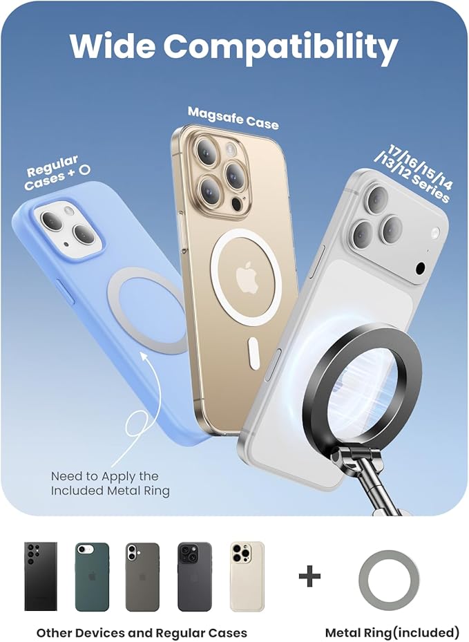 Magnetic Car Phone Holder with Suction Cup, [90LBS Vacuum Suction & 2800GF Strong Magnetic] Phone Holders for Your Car, 360° Adjustable Car Phone Mount for MagSafe, iPhone 17 16 15, Android