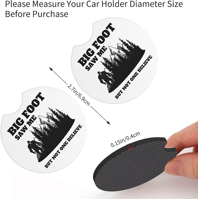 Bigfoot Saw Me But Nobody Believes Him Car Coasters for Cup Holders Pack of 2 Neoprene Cup Mat Pad Vehicle Interior Accessories for Men Women