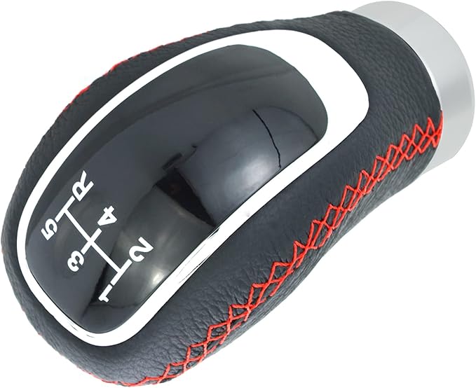 Lunsom Gear Shift Shifter Knobs, 6 Speed Leather Shift Knob Manual Car Shift Handle Knob Lever Stick Shift Handle Accessories Fit Most Vehicle (Red Suture)