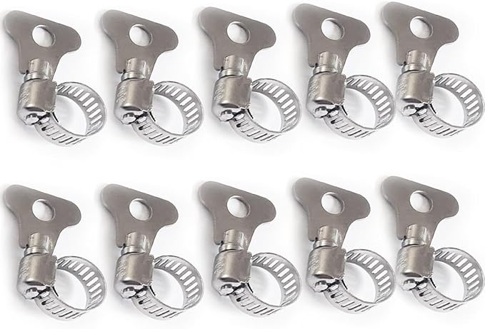 10-Piece Set of 304 Stainless Steel Hose Clamps, Adjustable Spiral Hose Clamps, Key type hose clamps for Plumbing, Automotive, Mechanical and More Applications.(Size:6-12mm【1/4"-1/2"】)