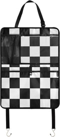 1 Pack Back Seat Car Organizer with Storage Pockets Kick Mats Back Seat Protector Hanging Car Organizer Automotive Seat Back Cover Organizers Checkered Black and White
