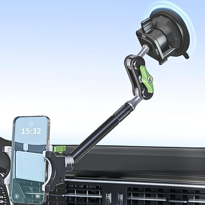 Car Phone Holder-Phone Mount for Car Windshield & Truck-Holder with 360° Rotating Metal Arm-Mount with Super Stable Suction Cup for All Vehicles