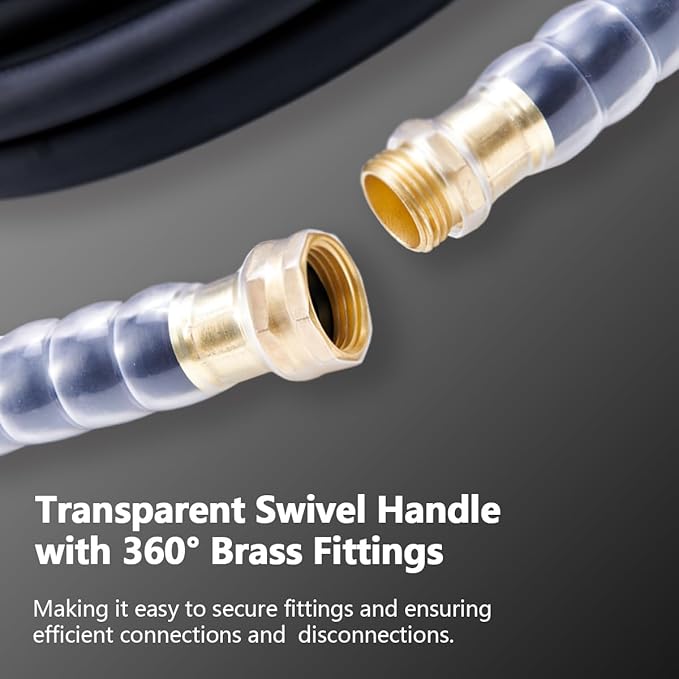 Heavy Duty Premium Garden Hose 15ft x 5/8", 300PSI Working, 1000PSI Burst, Hybrid Rubber Water Hose with Transparent Swivel Handle - Hot/Cold Water - Five Layered Braiding with Brass fittings (Black)