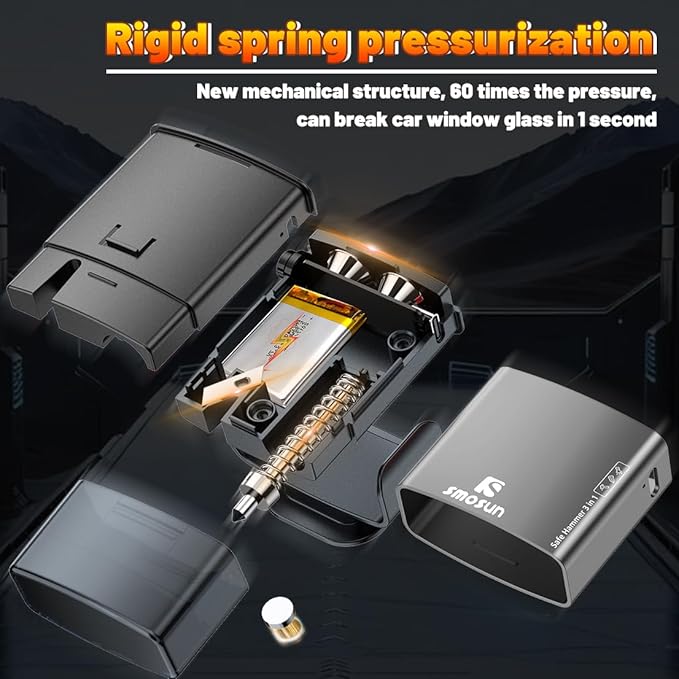 Safehammer - Upgraded Safe Hammer Glass Breaker Under Water, Car Hammer Seatbelt Cutter Window Breaker Emergency Escape Tool, with Flashlight, Safehammer Glass Breaker for New Cars (Grey)