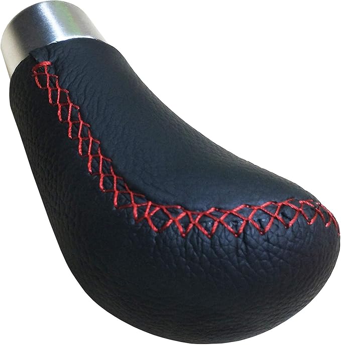Lunsom Leather Shift Knob, Car Gear Shifter Stick Auto R Style Shift Stick Handle Head Gear Shift Lever Knob for Most Manual Transmission Vehicle (Red Suture)