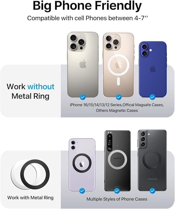 andobil 2025 Upgraded for Magsafe Car Mount [Biggest Panel, Big Phone Friendly] 360° Rotation Magnetic Phone Holder for Car Vent Suitable for iPhone 17/16/15 Pro Max Samsung S25/S24 (Grey)