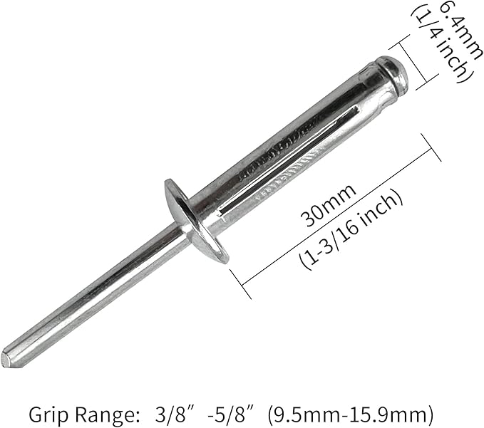 1/4"x1-3/16" Tri-Fold Rivets Assortment - 25Pcs,Silver Tri-fold Exploding Pop Rivets Solid Aluminum Tri Grip Rivets Bulb Style Rivets for Kayak Marine Boat