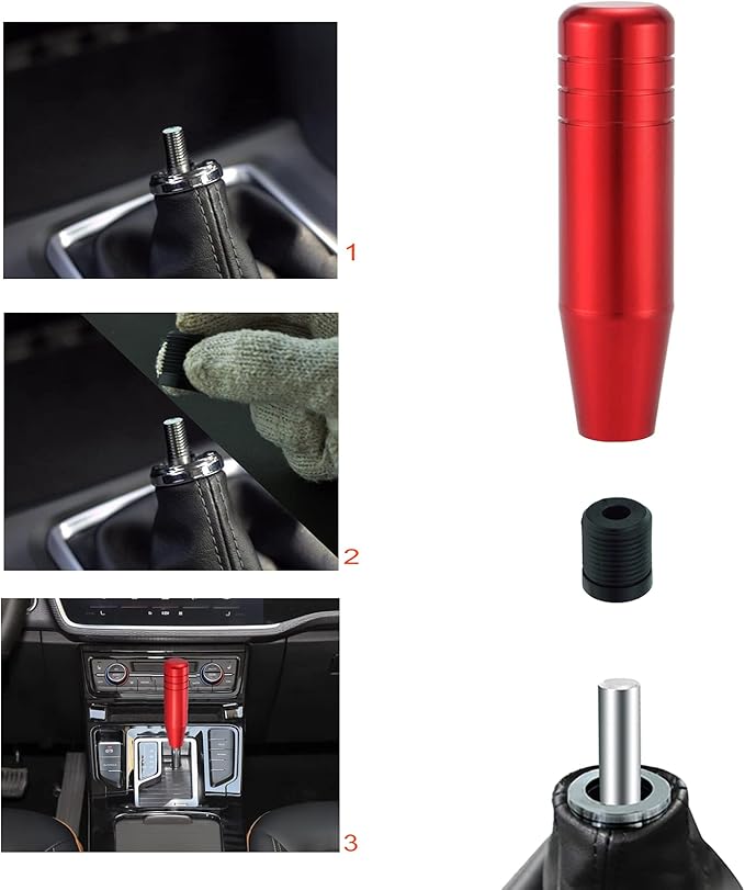 Lunsom 5" Aluminum Gear Lever Shifter Knob Long Alloy Shift Stick Handle Car Automatic Shifting Head Fit Most Manual Transmission Vehicles (Red)