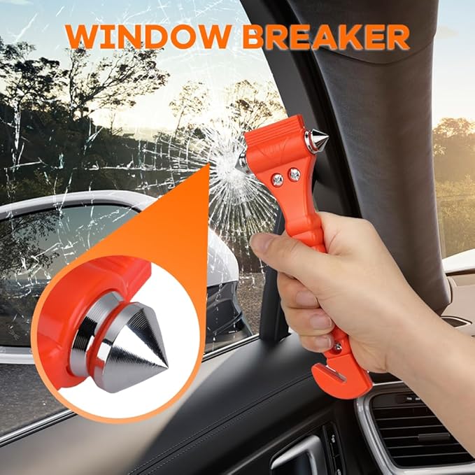 SINSEN Car Safety Hammer, Window Glass Hammer Breaker and Seatbelt Cutter, Emergency Automotive Escape Tool, 2-in-1 for Family Rescue, Glow in Dark, Set of 2 (S-02)