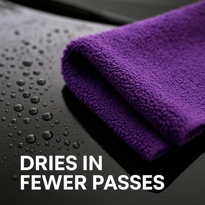10 Pack Pak Details Edgeless Microfiber Towels for Cars | 16x16 Ultra-Soft, Scratch-Free & Lint-Free Car Detailing Microfiber Cloths for Buffing & Coating | Purple Seamless Finish Auto Cleaning Rags