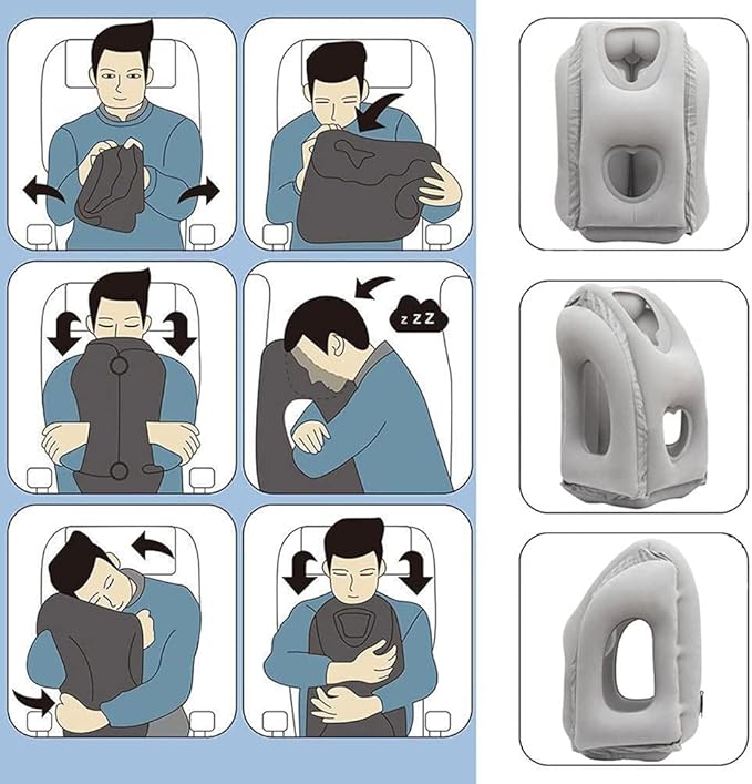 Inflatable Travel Pillows for Airplane, Blow Up Neck Pillow for Sleeping, Airplane Travel Essentials for Long Flight Support Head, Neck and Lumbar, Used for Car/Bus/Train/Office Rest, Adults Kids