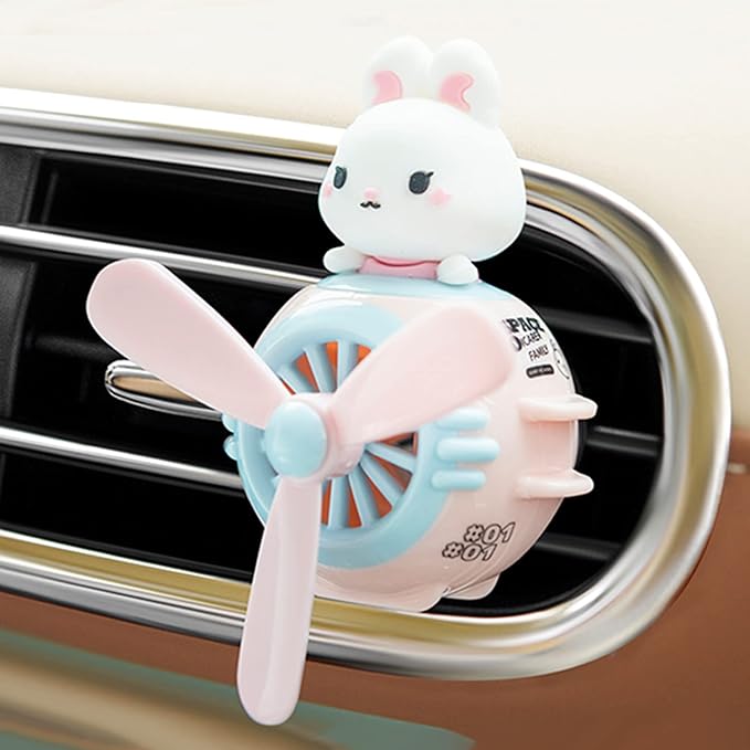 2 Pieces Car Air Fresheners, Cute Rabbit and Cat Pilot Car Diffuser, Propeller Air Outlet Vent Fresheners, Suitable for Automotive Interior Decoration (Cat+Rabbit)