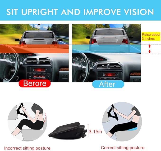 Car Seat Cushion, Car Memory Foam Seat Cushion, Car Seat Wedge Cushion, Back Support, Pain Relief for Road Driving Long Trip Essentials(Black)