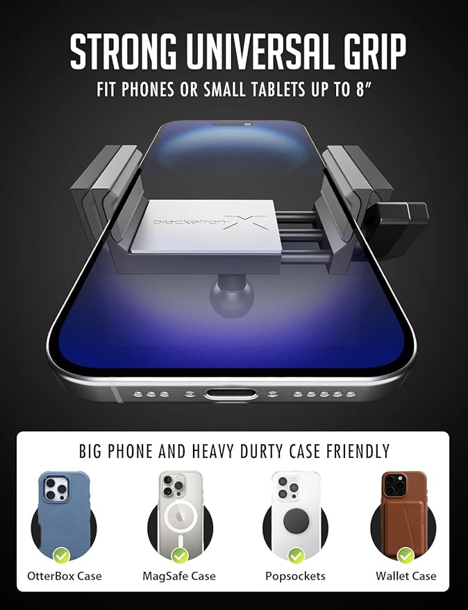 Bracketron HD Phone Dock PRO Dash and Window Metal Clamp Mount, Phone Holder for Car, Universal Phone Mount for Phones up to 3.5 Inches Wide