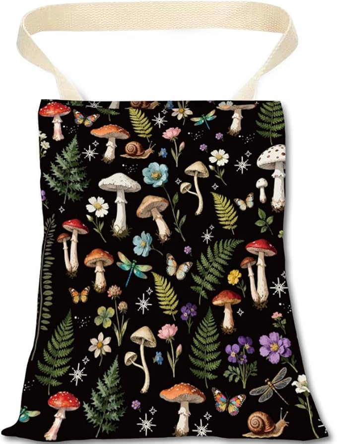 Mushroom Car Trash Can Floral Car Trash Bag Hanging Plants Snails Pattern Polyester Washable Waterproof Organizer Storage Can for Vehicle Interior Travel Accessories Reusable Leak Proof