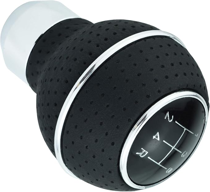 Lunsom 5 Speed Round Shift Knobs, Leather Car Gear Shifter Knob Handle Lever Head Ball Shifting Lever Head Fit for Most Manual Transmission (Black & Silver)