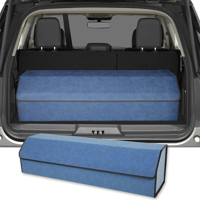 Trunk Organizer for Ford Expedition 2018-2025 - Blue Alcantara Leather Storage Box, Tailored Precision, Maximize Your Storage, Large Foldable Trunk Organizer Boxs with 3 Compartments