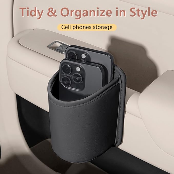 LECART 2 PCS Large Cup Holder for Car Door, Clip On Bottle Holder with Scratch Resistant Leather, Universal Fit Storage Organizer Accessories for Back Seat, Water Cup, Big Drinks, Beverages, Black