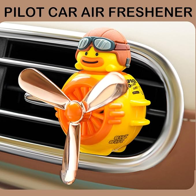 2 Pieces Car Air Fresheners, Cute Bear Pilot Car Diffuser, Propeller Air Outlet Vent Fresheners, Automotive Interiors Vent Decoration (Cat+Duck)