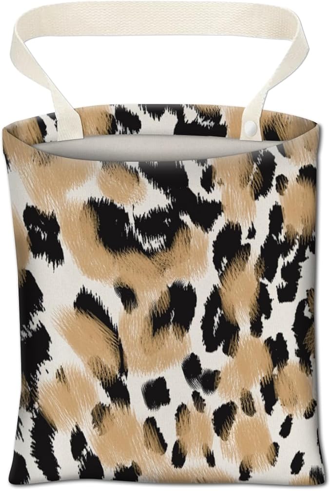 Car Trash Can, Cute Car Trash Bag, Hanging Car Organizer and Storage Bag, Trash Bin for Car Accessories, Vehicle, Travelling, Camping Black Brown Leopard