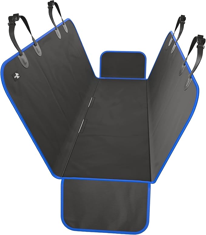 Active Pets XL Waterproof Hammock Large Car Seat Cover, Fits SUVs Trucks Big Sedans, Secure Convertible Travel Bed Protects Backseat Cargo from Dog Puppy Pet Water Food Drool Urine, Black w/Blue Trim