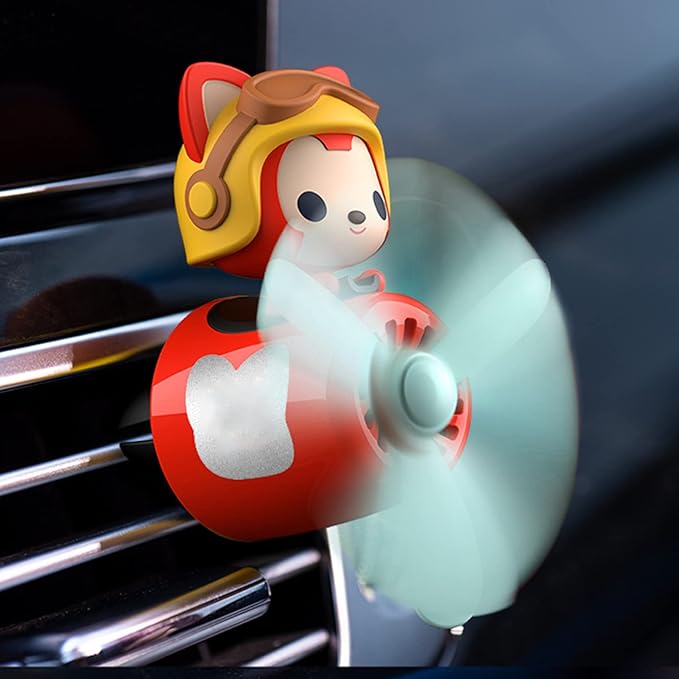 2 Pieces Car Air Fresheners, Cute Bear Pilot Car Diffuser, Propeller Air Outlet Vent Fresheners, Suitable for Automotive Interior Decoration (Red+Silver)