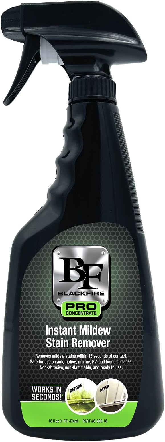 BLACKFIRE Pro Concentrate Instant Mildew Stain Remover Spray | Professional Grade, Rapid Action, No-Scrub Formula, Safe to Use on Multiple Surfaces | Great for Home, Bathroom & Shower Cleaning | 16 oz