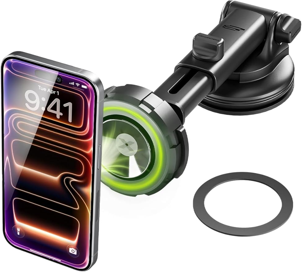 Bracketron MagSafe Car Mount,MagAlign Max Magnetic Phone Holder for Car Windshield & Dashboard,360 Vacuum Suction Magnetic Car Phone Holder for iPhone 17 Pro Max 16 15 14 13 - MagSafe Car Accessories