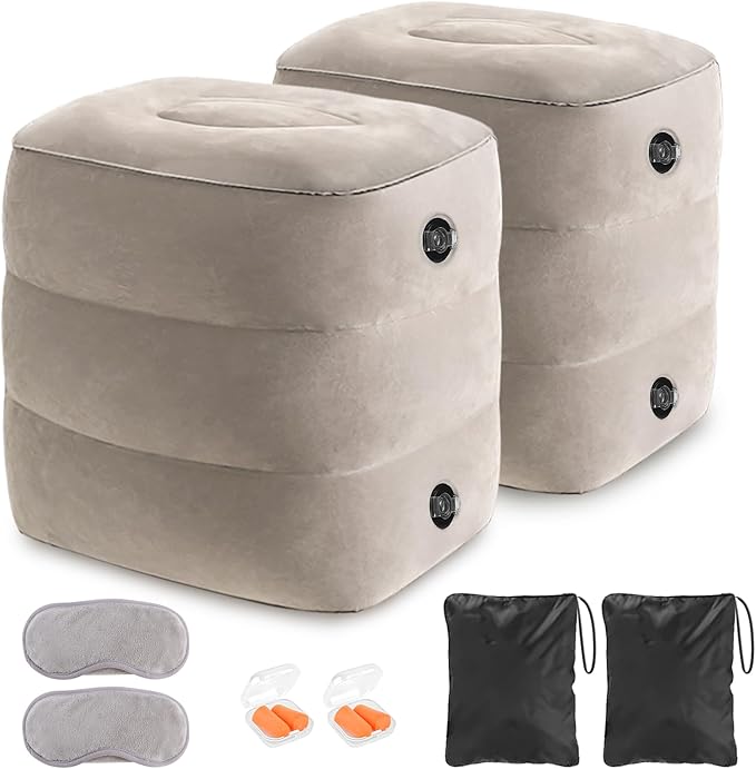 YSJILIDE Inflatable Travel Foot Rest Pillow, Travel foorest Pillow for Kids/Adults, Adjustable 3 Layers Height Leg Rest Pillow, Great for Living Room, Train, car (2 Pack)