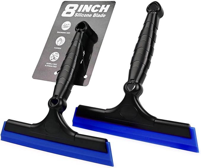 EHDIS 2PCS Flexible 8-Inch Silicone Squeegee Window Tint Tool Auto Water Blade, Shower Squeegee for Car Windshield, Glass, Tiles, and Smooth Surfaces (Blue)