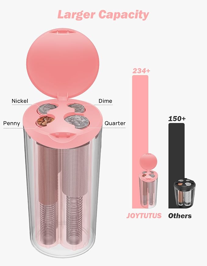 JOYTUTUS Coin Holder for Car, Larger-Capacity Car Change Holder Organizer, Universal Car Coin Holder for Cup Holder, Coin Dispenser Storage Fit Most Car & Trucks Car Accessories(Pink, 1 Pack)