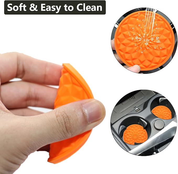 Car Cup Coaster, Universal Automotive Waterproof Non-Slip Cup Holders Sift-Proof Spill Holder Car Interior Accessories 2 Pack Orange