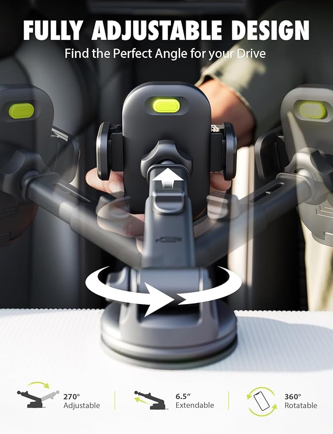 Bracketron TripGrip PRO Car Phone Holder Mount– Universal Phone Holders for Your Car with Telescopic Arm (3.5″–6.5″) for Windshield & Dashboard – Compatible with Most Smartphones